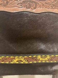Myra Bag Ladies Brown Fringed Hand Tooled Bag Composition Leather Outer Clean G1 - Picture 1 of 9