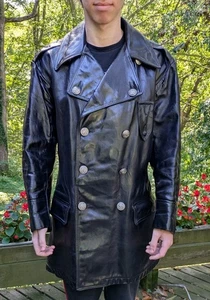 VINTAGE schwarzer Leder Philadelphia Port Authority Polizei Mantel Lederhandwerk 60er Jahre - Bild 1 von 21