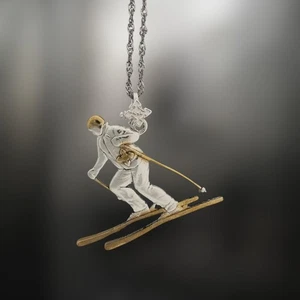 Bicolor Skifahren Anhänger Halskette in 925 Silber mit vergoldetem Sportanhänger - Bild 1 von 15