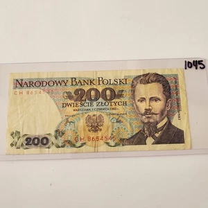 1982 Poland 200 Zloty Banknote Bill Note Currency  - Picture 1 of 2