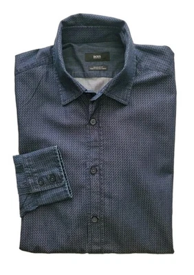 HUGO BOSS Mens Regular Fit Patterned Navy Blue Cotton Casual Shirt Sz M - Image 1 of 4