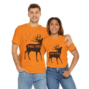 FALL YA'LL Hunting Unisex Graphic Tee Shirt Big Bow Buck T Gift Size Small-3X - Picture 1 of 12