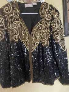 Seide mit Pailletten eleganter Blazer Vintage aus den 1990er Jahren Hergestellt von Rina Z Größe Large - Bild 1 von 3
