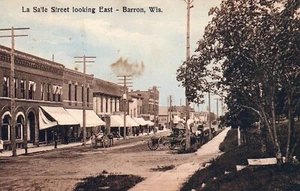 1909 La Salle Street Looking East Barron WIS Wisconsin Postkarte - Bild 1 von 2