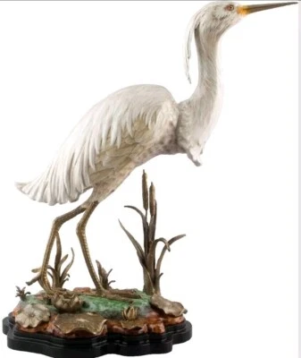 Estatuilla de pájaro garceta nevada de porcelana con estatua de bronce Ormolu - 21"" H Foto 1 de 4