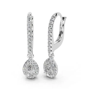 0.83 CTTW  Pear Lab Grown Diamond Dangle Earrings In 14K Gold (F-G, VS1-VS2) - Picture 1 of 16