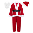 Weihnachtsmann Kostüm Jungen Mantel Tops + Hose + Gürtel + Mütze + Bart Outfit