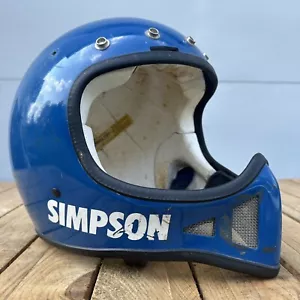 Vintage Simpson M52 MX Helmet Blue Motorcycle 80s Snell Motocross Full Face - Picture 1 of 10