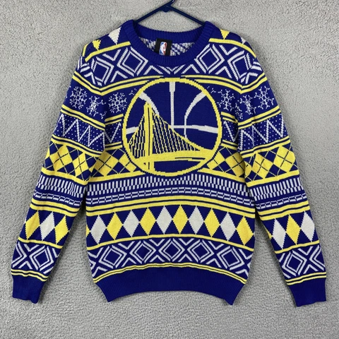 Golden State Warriors Sweater Mens Small Blue Ugly Christmas Cotton Polyester Cover