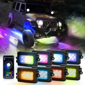 AUXBEAM 8PCS RGB LED Rock Lights Chasing Color Underbody Glow bluetooth Control - Picture 1 of 12