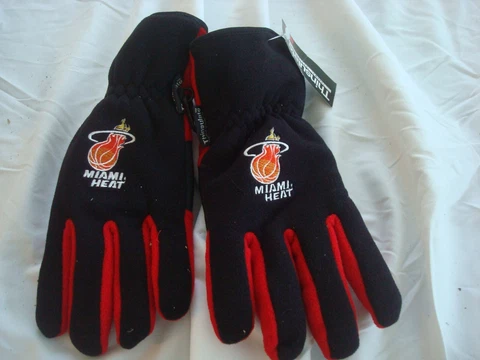 MIAMI HEAT    Mens Thinsulate Winter Ski Gloves Size L/XL Black Red MITTENS Cover