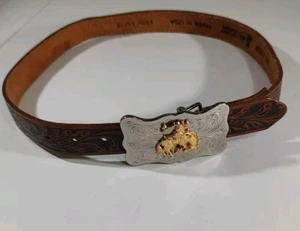 Tooled Leather Belt and Buckle - Justin Western Young Men's - Size X9GV - 11/11 - Picture 1 of 14