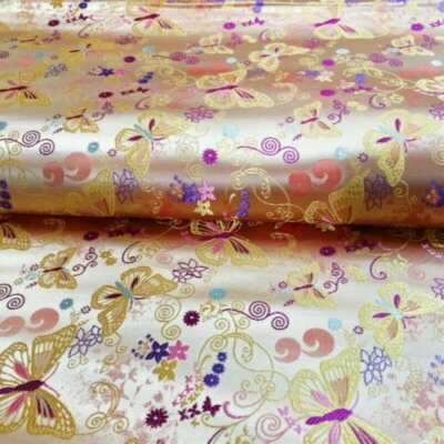 Chinese Brocade Satin Fabric Faux Silk Butterfly Dress Cloth Retro Craft DIY - Image 1 of 4