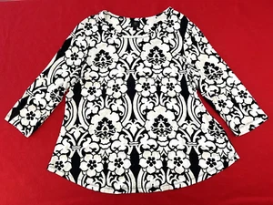 Women's JM Collection Floral Design Top Blouse Tan White Black Size XL - GUC - Picture 1 of 7
