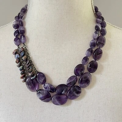 Collar Coldwater Creek de 20" de perlas amatista púrpura doble hebra en capas Foto 1 de 4