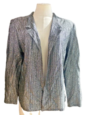 Blazer Top Para Mujer Años 80 Metálico Plateado y Negro Claro Semi Transparente Sin Forro Med Foto 1 de 4