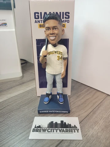 Milwaukee Brewers Giannis Antetokounmpo bobblehead SGA 9/11/22 w/ box bucks mvp Cover