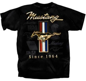 Ford Mustang Golden Tribar Since 1964 Logo Cars  Automobiles T Shirt FMGTR-B - Picture 1 of 3