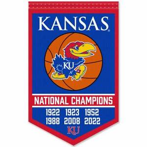 Kansas KU Jayhawks 6 Time Basketball National Champions Banner Flag