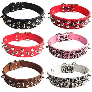 Large Spiked Studded Dog Pet Collar Faux Leather Medium-Large Dog Pet Adjustable - Picture 1 of 20