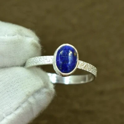 Lapislazzuli Ovale Gemma Anello 925 Argento Sterling Quotidiano Matrimonio - Immagine 1 di 4