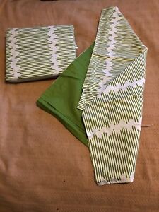 Kids Twin Duvet Cover & Sham  Green & white abstract stripe / solid green