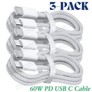 3PCS Braided Type C to USB C Cable PD Fast Charger Cord For iPhone 15 16 Pro Max - Picture 1 of 12