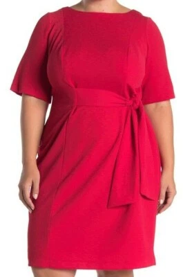 Vestido feminino London Times cintura amarrada bainha dia tamanhos 18W 20W 22W vermelho novo com etiquetas $138 - Imagem 1 de 4