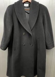 Vintage Wool Pea Coat Women 12 Black Dbl Breast Overcoat Classic Old Money Academia - Bild 1 von 12