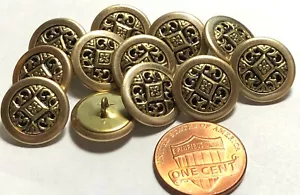 12 Vintage Brass Tone Metal 2pc Construction Shank Buttons 9/16" 14.5mm NOS 6279 - Picture 1 of 3
