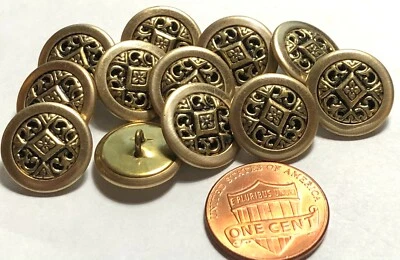 12 Vintage Brass Tone Metal 2pc Construction Shank Buttons 9/16" 14.5mm NOS 6279 - Image 1 of 3