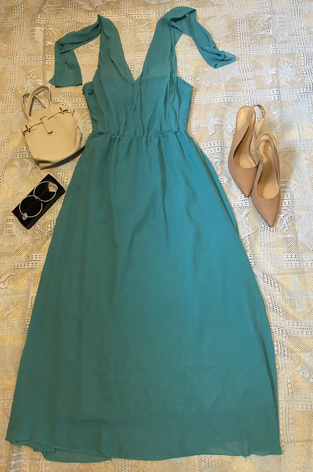 Women's Slim One-Shoulder Solid Sleeveless Midi Gown Dress, Teal, Small - Image 1 of 4