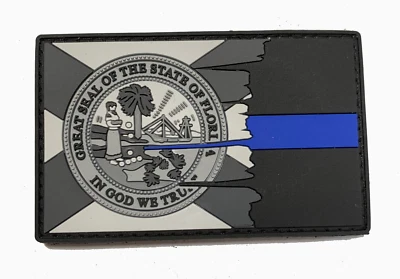 STEVENS TACTICAL SHOP Tattered Subdued FLORIDA State Flag Thin Blue Line PVC Patch