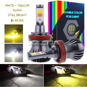 H11 H8 H9 H16 LED Fog Lights Bulbs Dual Color 2-Mode Flash 6K White + 3K Yellow - Picture 1 of 12