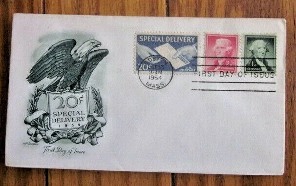 #E20 BALD EAGLE ARTMASTER CACHET SPECIAL DELIVERY 1954   FDC VF UNADDR - Image 1 of 1