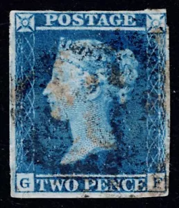 1841 2d Blue Plate 3 GF RED LONDON DISTRICT Numeral RARE VGU Cat. £20,000.00 - Picture 1 of 1