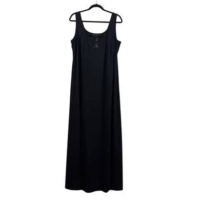 Alex Evenings Vintage Black Beaded Scoop Neck Maxi Slip Dress Size 18W 90s Retro - Image 1 of 4