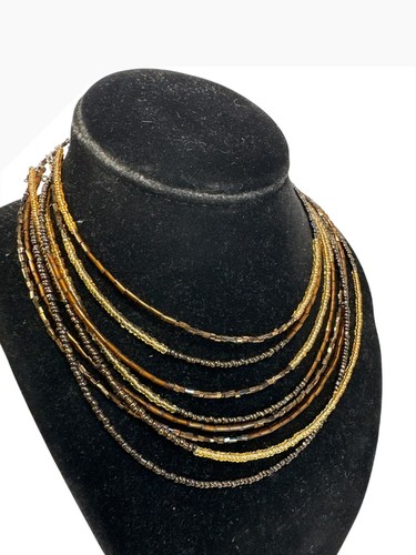 VETEMENTS Collana multifilo marrone e oro semi perline girocollo regolabile stile tribale