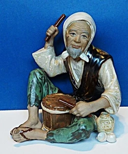 Statua ceramica Shiwan cinese Mudman seduto vecchio statuina batteria 5,5" - Foto 1 di 8
