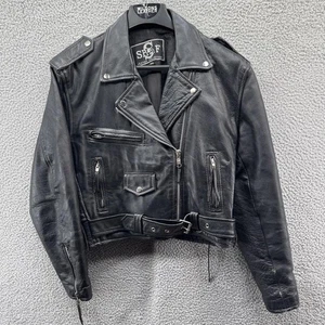 Vintage Shaf Lederjacke Herren XL schwarz Motorrad Biker Reißverschluss Gürtel seitliche Spitze - Bild 1 von 10