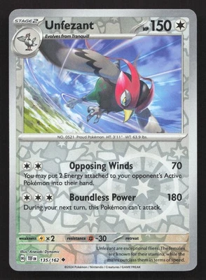 Pokemon Unfezant 135/162 Reverse Holo Uncommon SV05: Temporal Forces NM - Image 1 of 2