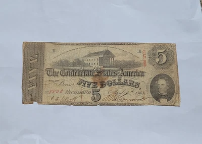 1863 $5 Confederate Note T-60 - Image 1 of 2