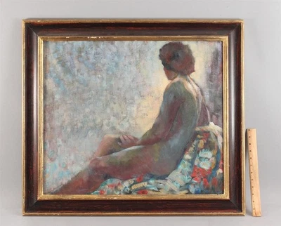 Vintage Signed ??? American Impressionist Nude Figure Woman Portrait Painting NR - Image 1 of 4