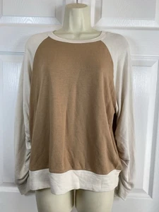 Monrow Soft Colorblock Raglan Crewneck Sweatshirt Sz L Varsity Preppy Sporty - Picture 1 of 7