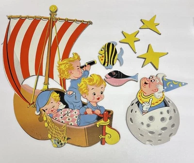 Винтажные настенные подвески для детской комнаты The Dolly Toy Co. 1957 Winkin Blinkin and Nod - Изображение 1 из 4