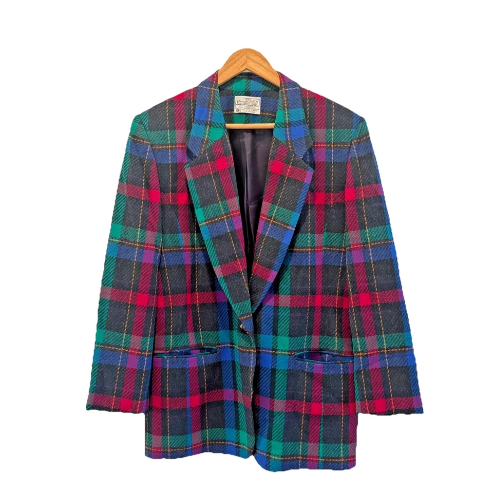 Miss Pendleton Virgin Wool Tartan Plaid Blazer Jacket  Size 10 Vintage 80s 90s - Image 1 of 4