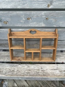 Vintage Large Wood Wall Shelf Curio Shadow Box Heart Dividers Farmhouse Country - Picture 1 of 11