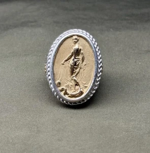 Vintage Sterling Silver & 18k Gold Ring Italian Intaglio Etched Glass Sz 8 - Picture 1 of 7