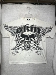 Skin Industries Shirt Mens Large White Skull Wings Graphic Double Sided Tee - Picture 1 of 14