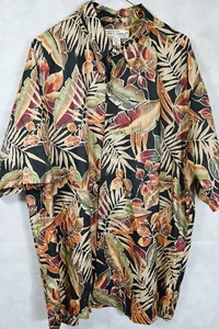 Camisa de campamento hawaiana césped algodón floral tostado negro Tori Richard Honolulu 2XL - Imagen 1 de 4